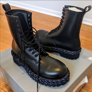 Men's Balenciaga Braided Leather Combat Boots